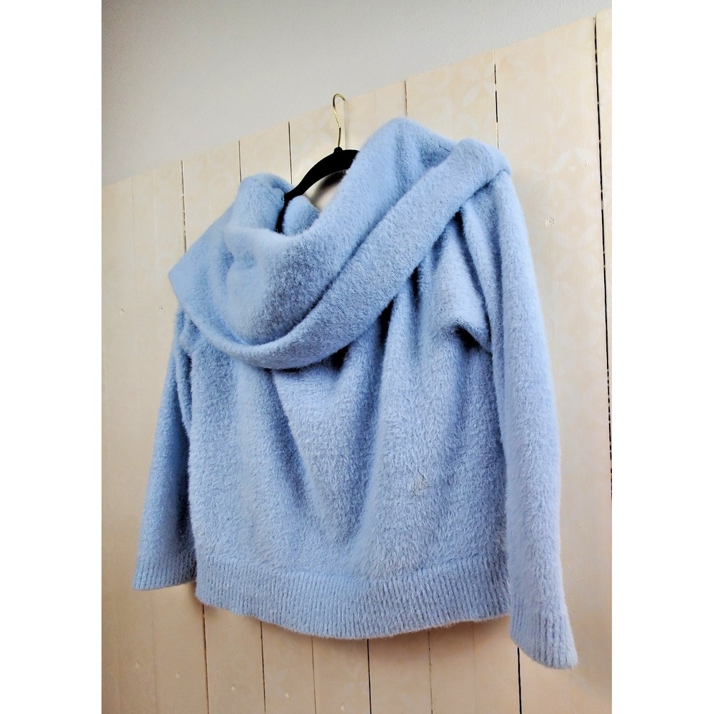 Light Blue Fuzzy Eyelash Knit Cowl Neck Off Shoulder Sweater Womens Medium - Picture 6 of 7